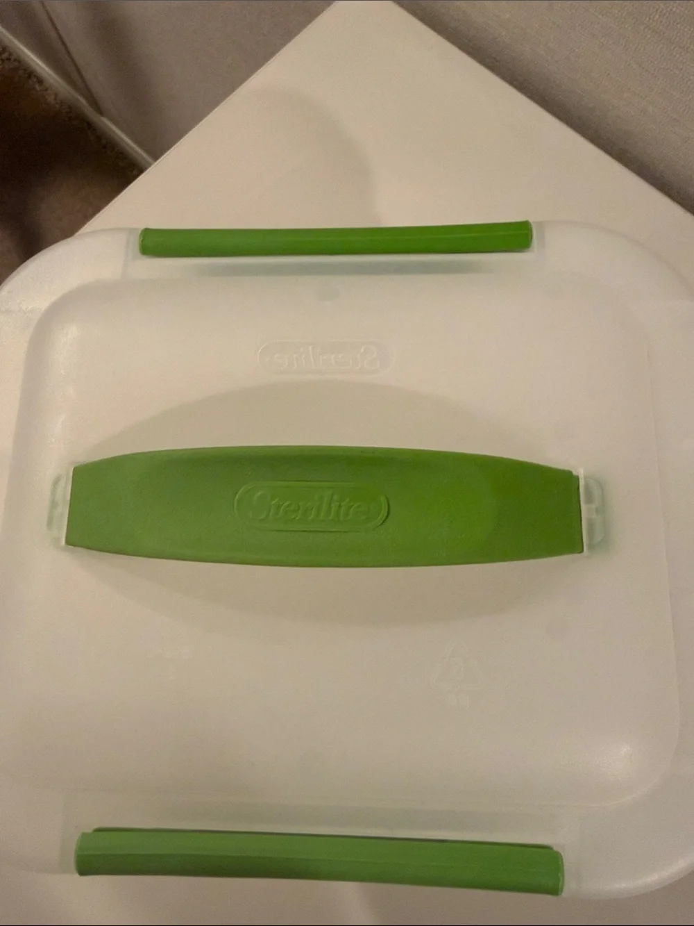 Sterilite Storage Container with Green Handle and Latch